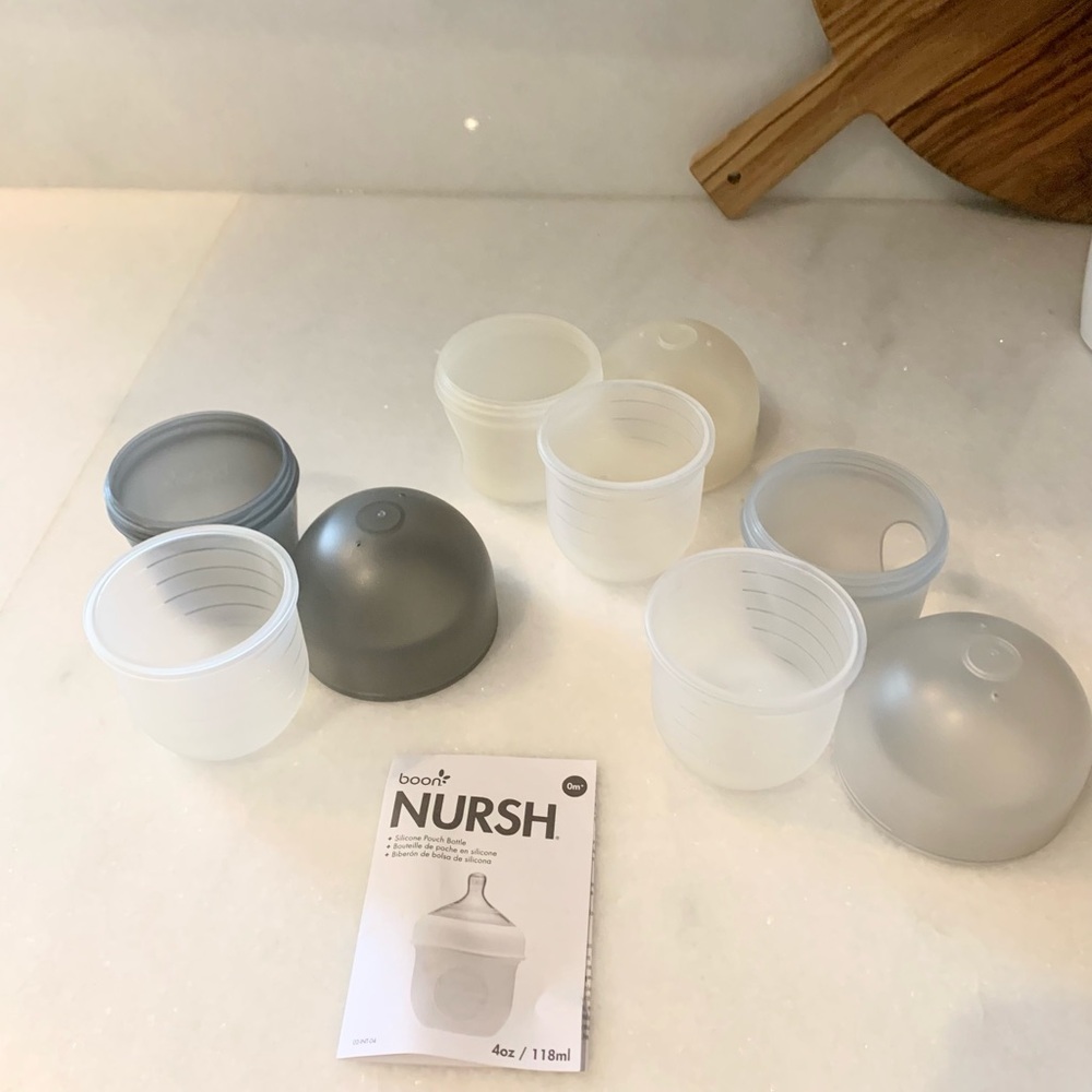 Boon Nursh Baby Bottles- 3 New Bottles (no nipples), Neutral Colors, Silicone - Picture 2 of 2